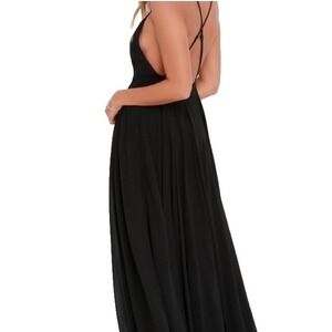 Vamp Semi Formal Open Cross Back Minimalist Gown Maxi Dress L Solid Black